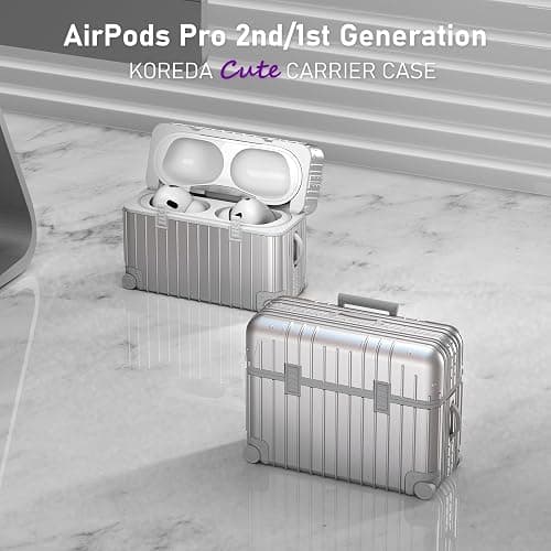 AirPods Pro 2 Case Cover, KOREDA Cute Funny Suitcase Design Hard Case for Airpods Pro 2nd Generation/1st Generation (2023/2022/2019) with Cleaner Kit, Silver thumbnail 2
