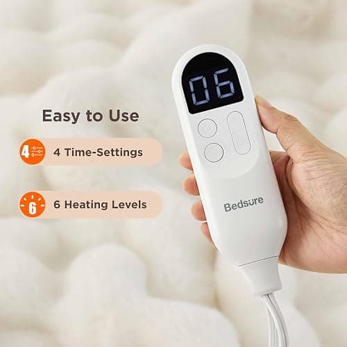 Bedsure Fluffy Bubble Faux Fur Heated Blanket Throw - Super Soft Electric Blanket, Heating with 6 Heating Levels, 4 Time Settings, 3-Hour Auto-Off, Decor Gifts for Home, White, 50x60 inches thumbnail 5