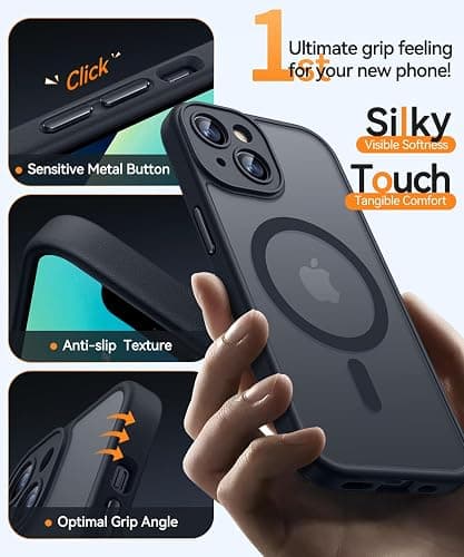CANSHN Magnetic for iPhone 13 Case, Upgraded [Full Camera Protection] [Compatible with Magsafe] [Translucent Matte] Shockproof Protective Phone Case for iPhone 13 6.1" - Black thumbnail 6