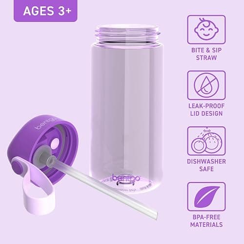 Bentgo Kids Water Bottle - Leak-Proof, Durable Tritan, BPA-Free 15 oz. Cup for Kids/Toddlers Ages 3+, Bite & Sip Spout, Carrying Handle, & Dishwasher Safe for School, Sports, Daycare & Camp (Purple) thumbnail 4