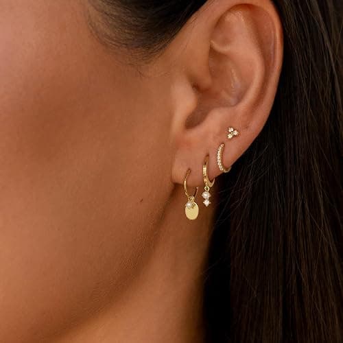 SELFROSE Stack Earrings For Women,Dainty 14K Gold Plated Pearl Hoop Huggie Earring Set Cute Chain Cartilage Earring Stack Trendy Hypoallergenic Long Drop Stud Earrings Jewelry thumbnail 5