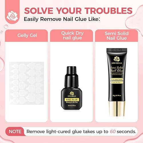 UNA GELLA Press On Nail Glue Remover Built-in-crowbar 30ML Acetone-Free Gentle Soak Off Gel Nail Glue Polish Remover for Nail Tip Adhesive Glue Easily Home DIY Not for U/V Nail Polish thumbnail 3