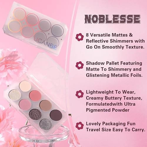 UCANBE 8 Colors Eyeshadow Makeup Palette, Nude Shimmer Matte Metallic Rose Taupe Neutral Eye Makeup Pallet, Natural High Pigmented Blendable Eyes Shadow Travel Size Kit - NOBLESSE thumbnail 2