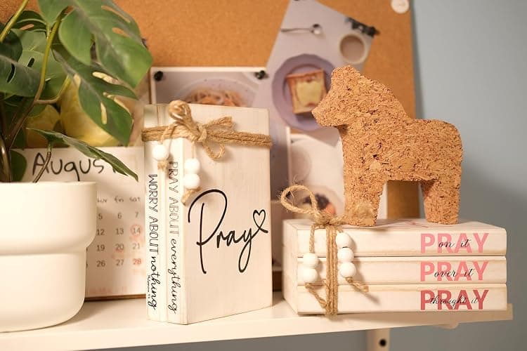LIVDUCOT Pink Wood Book Stack Pray Christian Home Decor for Women - Wooden Block Sign Table Decoration - Inspiration Prayer Office Decor Religious Gift thumbnail 7