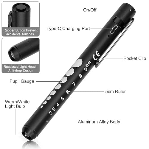 RISEMART Rechargeable Pen Light for Nurse, Rechargeable LED Portable Medical PenLight for Nurse, Doctor, First Aid, EMT, Nursing,Nursing Student,Warm/Cool White Black1 thumbnail 4