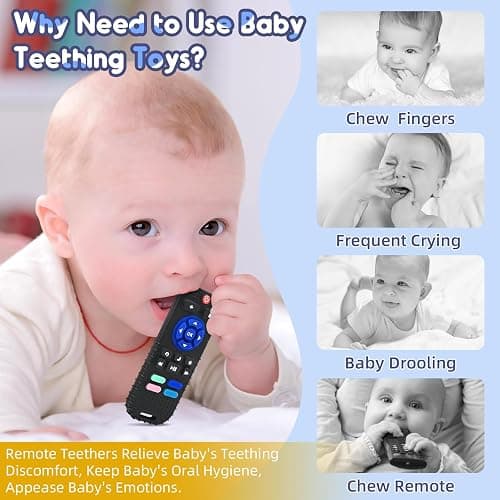 AiTuiTui 2 Pack Baby Teether for Teething Relief Baby Toys 0 3 6 12 Months, Sensory Silicone Remote Control Baby Teether Toy for Babies Newborn Infant Boy Girl Autism Toys for Baby Gifts, Black & Pink thumbnail 3