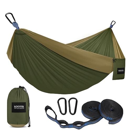 Kootek Camping Hammock 500 lbs Capacity, Portable Hammocks with Tree Straps & Attached Carry Bag, Camping Essentials Gear, Perfect for Outside Indoor Hiking Beach Backpack Travel - Olive & Dark Khaki - Large - Image 1