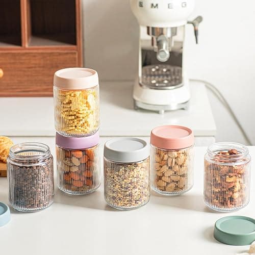 INSETLAN 16oz Glass Overnight Oats Containers with Lids, 6-Pack Mason Jars | Ribbed Glass Mason Jars for Meal Prep, Food Storage Containers for Chia Pudding, Yogurt, Snacks, Fruit & Vegetables, Milk thumbnail 4