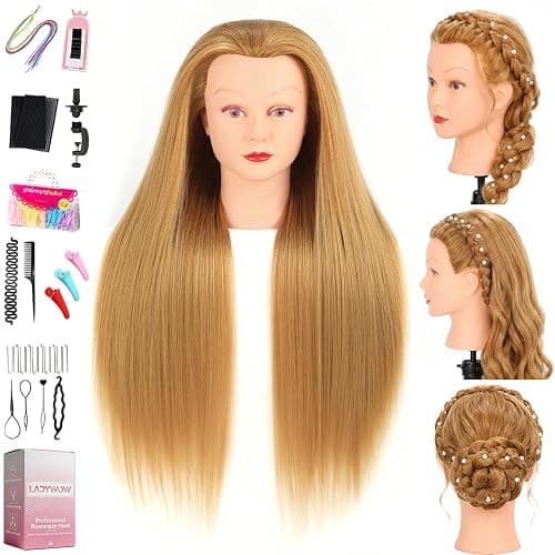 Mannequin Head with 80% Human Hair Face Mannequin Head for Hair styling Practice - Curling, Braiding, Cutting Multiple Hair Colors with Table Clamp Stand for Kids and Professionals 28inch - Image 1