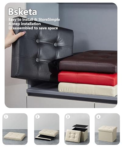 Bsketa Storage Ottoman, Folding Foot Stool with Thicker Foam Padded Seat Small Leather Storage Ottoman Bench Foot Rest for Living Room Foldable Coffee Table 17x13x13in,Beige thumbnail 4
