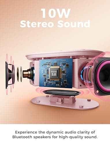 Odokee Wireless Charging Alarm Clock Radio: Qi Certified Fast Wireless Charger for iPhone Samsung - 10W Stereo Bluetooth Speaker - Dimmable Digital Clock with FM Radio for Bedroom Pink thumbnail 4