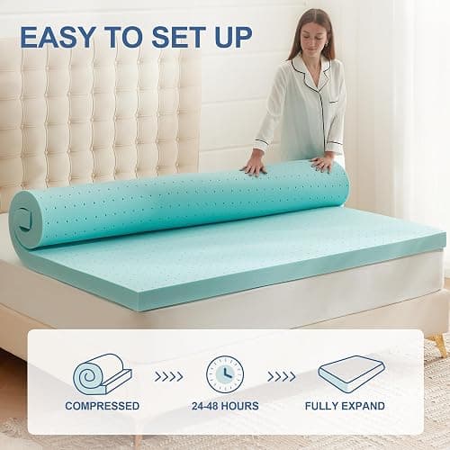 Eiayeebil 2 Inch Memory Foam Mattress Topper Twin XL, Mattress Pad Gel Infused Foam Bed Topper, Ventilated Soft Blue,Twin XL Size thumbnail 6
