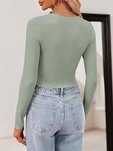 Tankaneo Women Crop Tops Long Sleeve Ribbed Slim Fit Workout Cropped Tee Y2K Short T-Shirts thumbnail 2