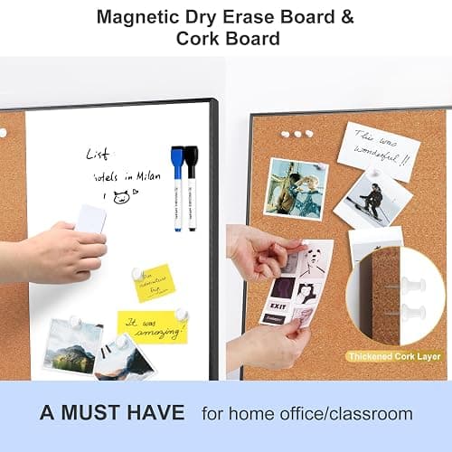 ARCOBIS Cork Board White Board Combo | 24"x18" Bulletin Board, Magnetic Dry Erase Board & Corkboard for Wall, Vision Board for Home, Office, School, Black Frame thumbnail 4