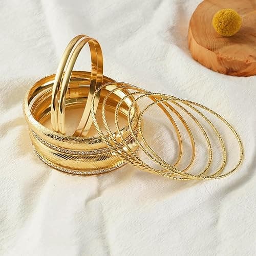 ANYILVTULI Gold Bangle Bracelets for Women Gold Bangles Indian Jewelry Fashion Disco Bangle Bracelets Gold Bracelet Set thumbnail 7