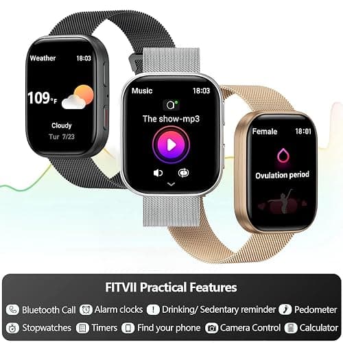 FITVII Health & Fitness Tracker (Answer/Make Calls), Smart Watch with 24/7 Heart Rate and Blood Pressure, Sleep Tracking, Blood Oxygen Monitor, 120+ Sport Modes Activity Tracker for Women Men thumbnail 5