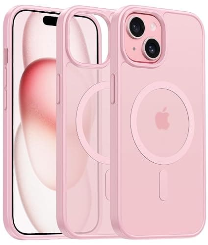 FNTCASE for iPhone 15 Case: for iPhone 14 & iPhone 13 Case | Magnetic Frosted Translucent Slim Shockproof Cell Phone Cover | Military Grade Protection Drop Proof Tough Protective Cases - Pink - iPhone 15 / iPhone 14 / iPhone 13(6.1 inch) - Light Pink - Image 1