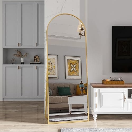 🎀Miroir sur Pied 162 x 53 cm, Grand Miroir Arqué en Pleine Longueur avec Cadre en Aluminium Doré, Miroir Mural sur Pied pour Chambre à Coucher, Salle de Bain, Entrée, Couloir, Vanité(Demi-Cercle doré) thumbnail 5