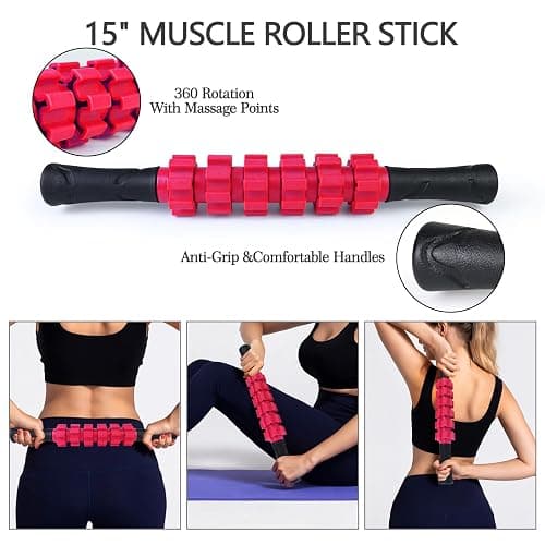 5 in 1 Foam Roller Set High Density Patented Foam Roller for Exercise | Foam Roller Massage Stick, Massage Ball, Resistance Band for Deep Muscle Massage Pilates Yoga Trigger Point Release Pink thumbnail 3