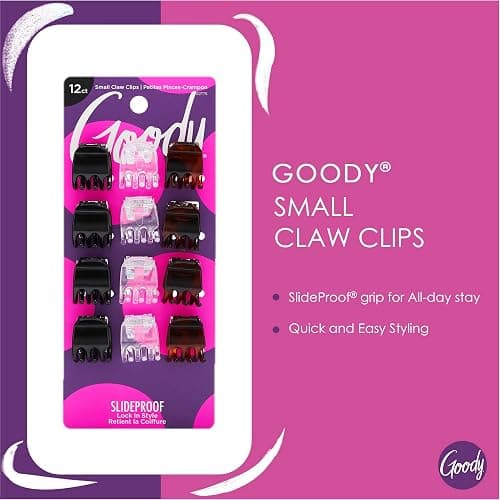 Goody Small Basic Half-Claw Hair Clips, 12-Count – 3-Prong Claw Clips for All Hair Types, Neutral Colors (Black, Tortoise, Clear), SlideProof Grip for All-Day Hold thumbnail 5
