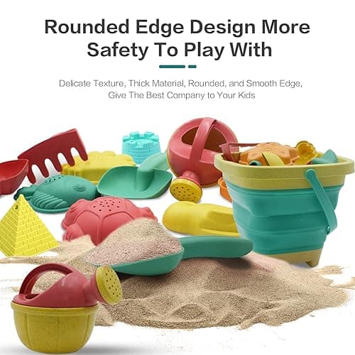 Beach Toys for Kids - Sand Toys Set Includes Collapsible Sand Bucket Shovel and Sand Rake Toy for Beach 12 PCS, Sandbox Toys Sandcastle Building Kit with Waterproof Net (A) - Baby Beach Toys thumbnail 2