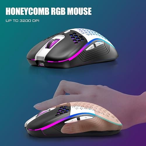 RedThunder K84 Wireless Keyboard and Mouse Combo, Rainbow Backlit Rechargeable Battery, 75% Layout TKL Ultra Compact Gaming Keyboard & Lightweight 3200 DPI Honeycomb Optical Mouse (Black-White) thumbnail 4