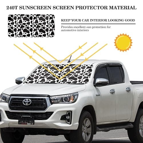 Windshield Sun Shade Foldable Car Front Window Covers for Car Accessories Sun Heat UV Rays Visor Protector Protection for Universal Cars SUV Truck(Cow Print) thumbnail 2