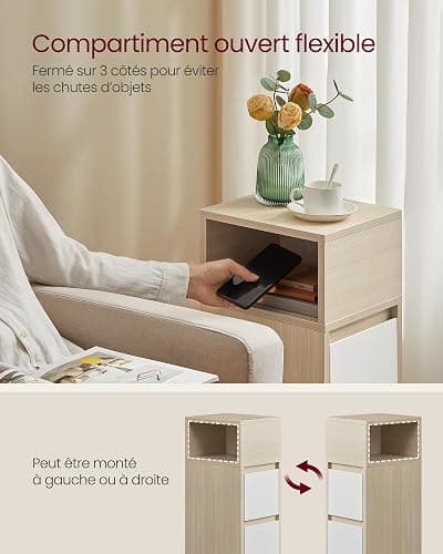 VASAGLE Kailyn Collection - Table de Chevet Étroite, Table d’Appoint, 2 Tiroirs et Compartiment Ouvert, Montage à Gauche ou à Droite, Chambre, Salon, Beige Naturel et Blanc Nuage LET656N01 - 1 - Beige Naturel + Blanc Nuage thumbnail 4