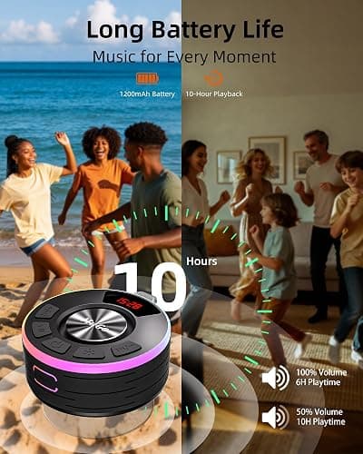 MuGo Shower Bluetooth Speaker Waterproof IPX7, 360° HD Stereo Sound Bathroom Speaker Bluetooth 5.3 with RGB Lights, Suction Cup and Microphone, Mini Shower Radio for Home/Party/Outdoor thumbnail 4
