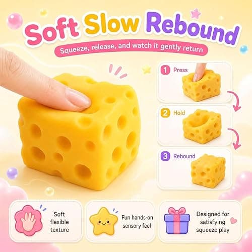 6 Pack Cheese Squishy Sugar Box Crunchy Fun Giant Set Coconut Oil Toy Slow Rising Squeezy Sand Filled Gel-Filled with Beads Stress of Food Shaped Sets Dragon Apple Toothpaste Seal Tofu thumbnail 4