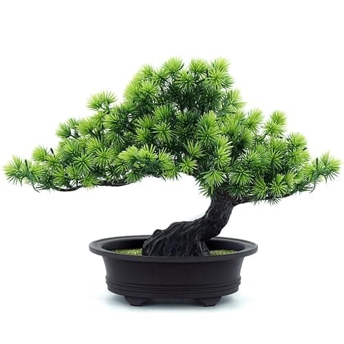 Artificial Bonsai Tree Indoor Faux Plants with Pot for Home Office Desk Shelf Decor, 9.5" Tall, Green - Image 1