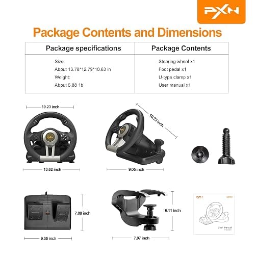PXN Racing Wheel - Gaming Steering Wheel for PC, V3II 180 Degree Driving Wheel Volante PC Universal Usb Car Racing with Pedal for PS4, PC, PS3,Xbox Series X|S, Xbox One thumbnail 7