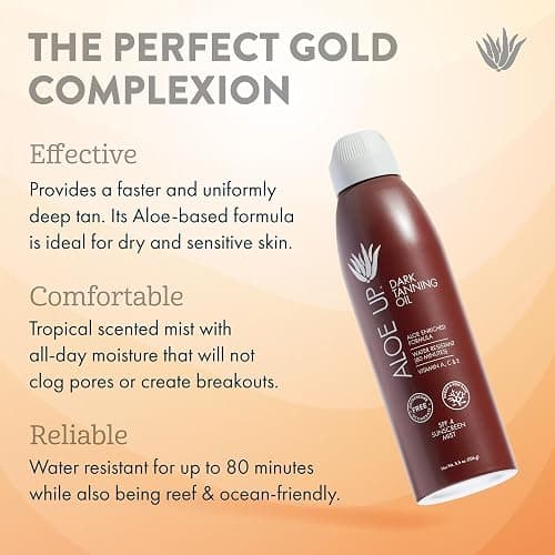 Aloe Up SPF 4 Dark Tanning Oil - Body and Face Tanning Continuous Spray for Outdoor Sun - With Sunscreen, Pure Aloe Vera, and Natural Oils - Dries Clear - Reef Friendly - Fresh Tropical Scent - 6 Oz thumbnail 2