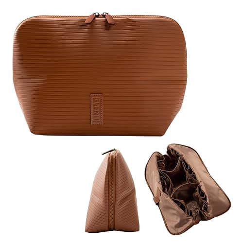 THE VERTI-Vertical Waterproof Makeup & Toiletry Bag | 23-Pocket Organizer with Upright, Fold-Down Design for Skincare, Toiletries & Essentials (Mahogany) - Image 1