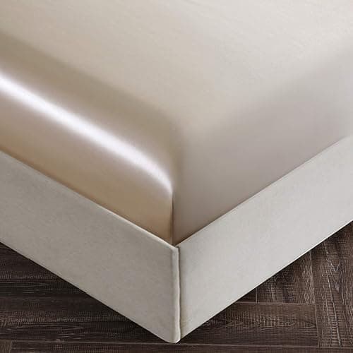 SiinvdaBZX 4Pcs Satin Sheet Set Queen Size 15-Inch Deep Pocket, Beige | Ultra Silky Soft Satin Bed Sheets Similar to Silk Sheets, Includes 1 Fitted Sheet, 1 Flat Sheet, 2 Satin Pillowcases thumbnail 4