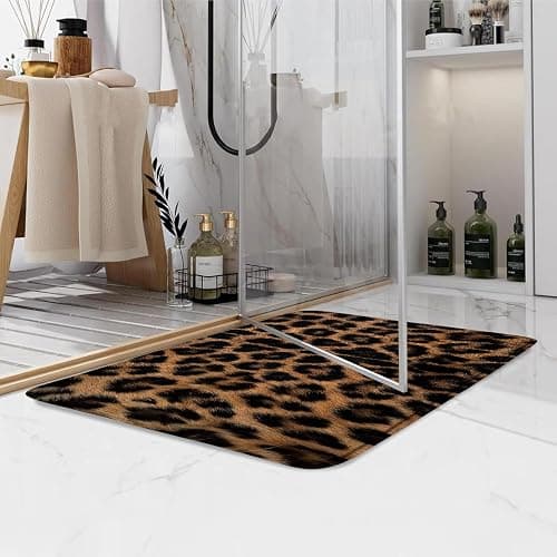 DSMEUE Leopard Print Bath Mat Brown Black Cheetah Animal Wildlife Vintage Bathroom Kitchen Toilet Rugs,18x30 Inch(Low Pile) thumbnail 7