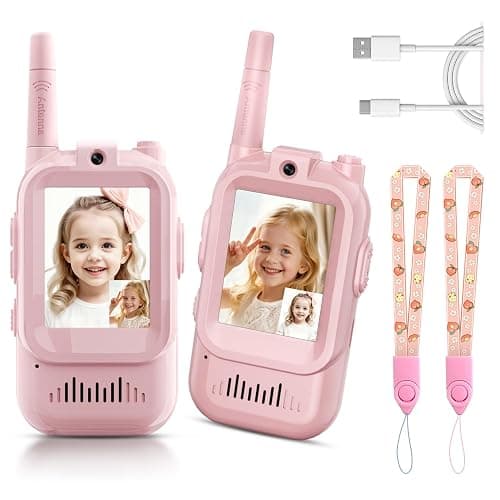 Video Walkie Talkies for Kids, Handheld 2 Pack Rechargeable Video Intercom Kids Walkies Talkies, Indoor Outdoor Toys for Family Games, Outside, Camping, Hiking for Boys Girls Ages 3-12 (Pink/Pink) - Image 1