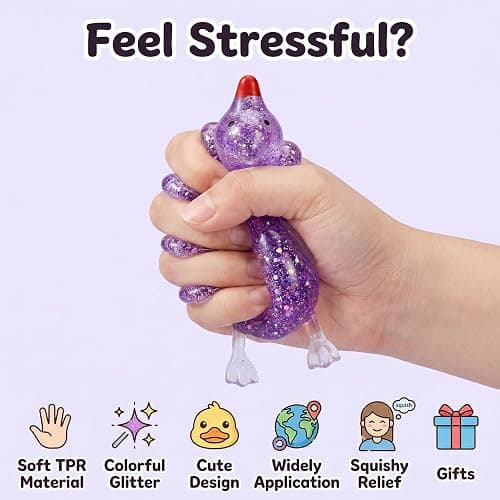 Squishy Stress Relief Animal Toys - 4pcs Colorful Glitter Fidget Toys, Cute Soft Squeeze Toys, Moldable Sensory Toy for Adult, Kids, Party Favors Anxiety Relief Squishy Toys(Duck) thumbnail 3