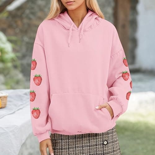 KEEVICI Women's Cute Sweatshirt Strawberry Sleeve Printed Cotton Warm Hoodie with Pocket thumbnail 5