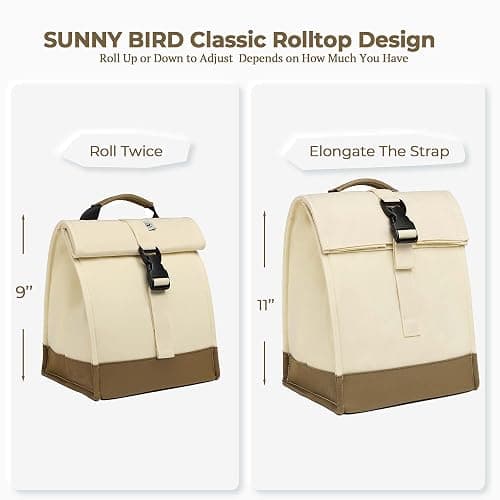SUNNY BIRD Insulated Lunch Bag Rolltop Lunch Box Medium Lunch Cooler Tote for Women, Girls, Teens and Adults (White) thumbnail 5