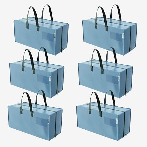 WORKPRO 6 Pack Extra Large Moving Bags with Zippers & Carrying Handles Backpack Straps, Heavy-Duty Storage Tote for Space Saving & Storage, Alternative to Moving Box (Dusty Blue) - Image 1