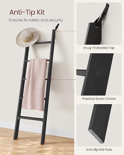 VASAGLE Blanket Ladder Decorative Farmhouse for The Living Room, 5-Tier Ladder Shelf, Ladder Rack for Storage and Decor, Ebony Black ULLS018B56 thumbnail 5