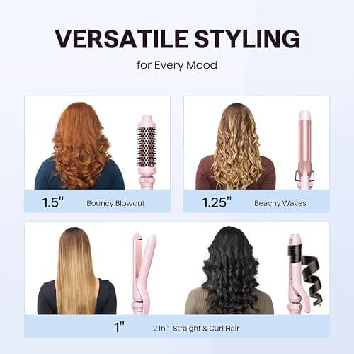 Wavytalk 3 in 1 Curling Wand Set, Multi Curl, Curling Iron Set with Heated Round Brush, Flat Iron Hair Straightener, 1 1/4 inch Curling Iron, Dual Voltage Hair Curler(Pink) thumbnail 2