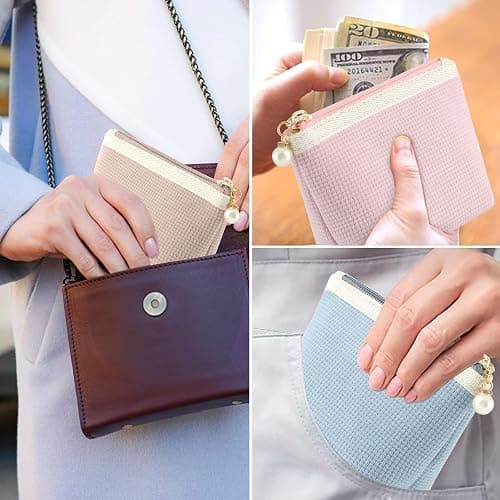 Teircno Preppy Corduroy Period Bag for Women, Cute Sanitary Napkin Storage Bag Portable Period Pouch with Pearl Zipper, Sanitary Pads Bag Tampons Holder for Purse, First Period thumbnail 4