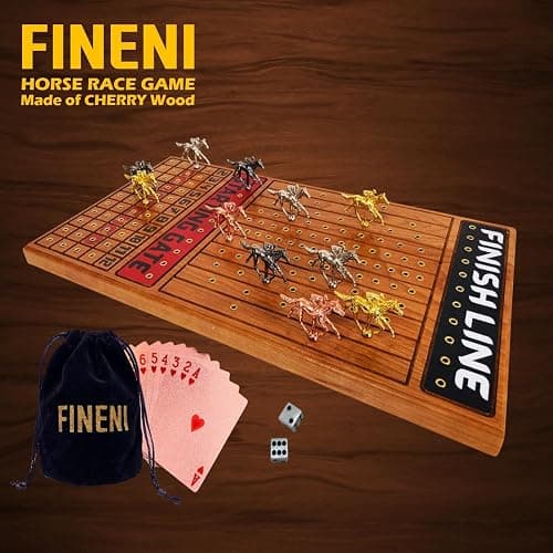 FINENI Horse Racing Game for Adults, Horse Race Board Game with 11 Luxurious Metal Horses (Gold, Silver, Black, Rose Gold), 22” Cherry Wood Horse Race Game Board, Dice & RoseGoldCard Included (Cherry) thumbnail 8
