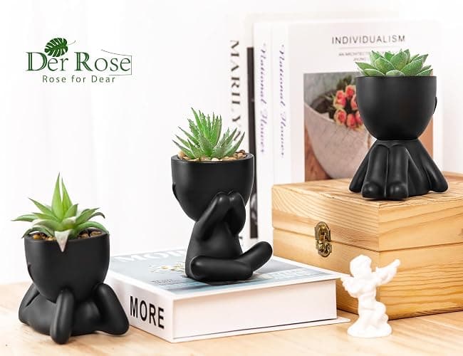 Der Rose 3pcs Fake Succulents Plants Artificial for Black Bathroom Bedroom Home Living Room Halloween Decor Aesthetic Indoor thumbnail 4
