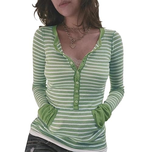 Women Y2K Shirt Fairy Grunge Fall Knit Tops Striped Long Sleeve Downtown Girl Emo Clothes Baggy Graphic Tees - Image 1