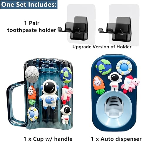Automatic Toothpaste Dispenser & Toothpaste Holders and Wall Mounted Cup 3 Piece in a Set, is Wall Mounted for Bathroom,Toothpaste Squeezer for Kids & Family Shower by Mr. Thumbs(Navy Blue Set) thumbnail 4