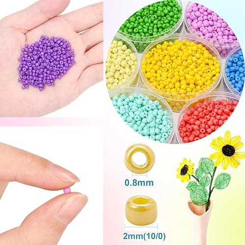 EuTengHao 57600pcs 2mm Glass Seed Beads Small Craft Beads for DIY Bracelet Necklaces Crafting Jewelry Making Supplies with Beading Needles Elastic Strings (144 Colors, 400Pcs Per Color) thumbnail 5
