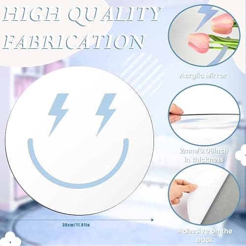 Weysat Preppy Room Decorations Round Smile Face Acrylic Mirror Wall Art Aesthetic Bedroom Decorations Room Funky Mirror 12 Inch(Light Blue) - Light Blue thumbnail 3